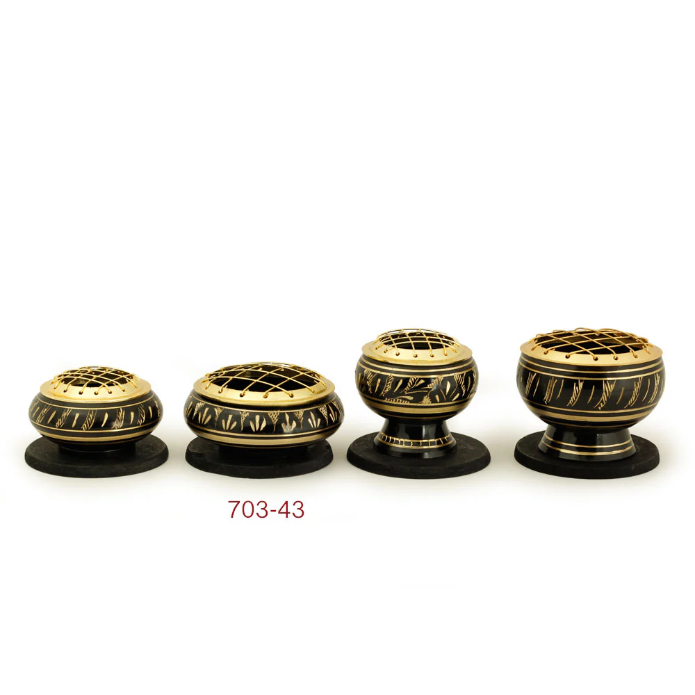 Burner - Black Brass Burner, Low Base, Fern Engraving, Net Top 1.25"Hx2.75"D - Image 5