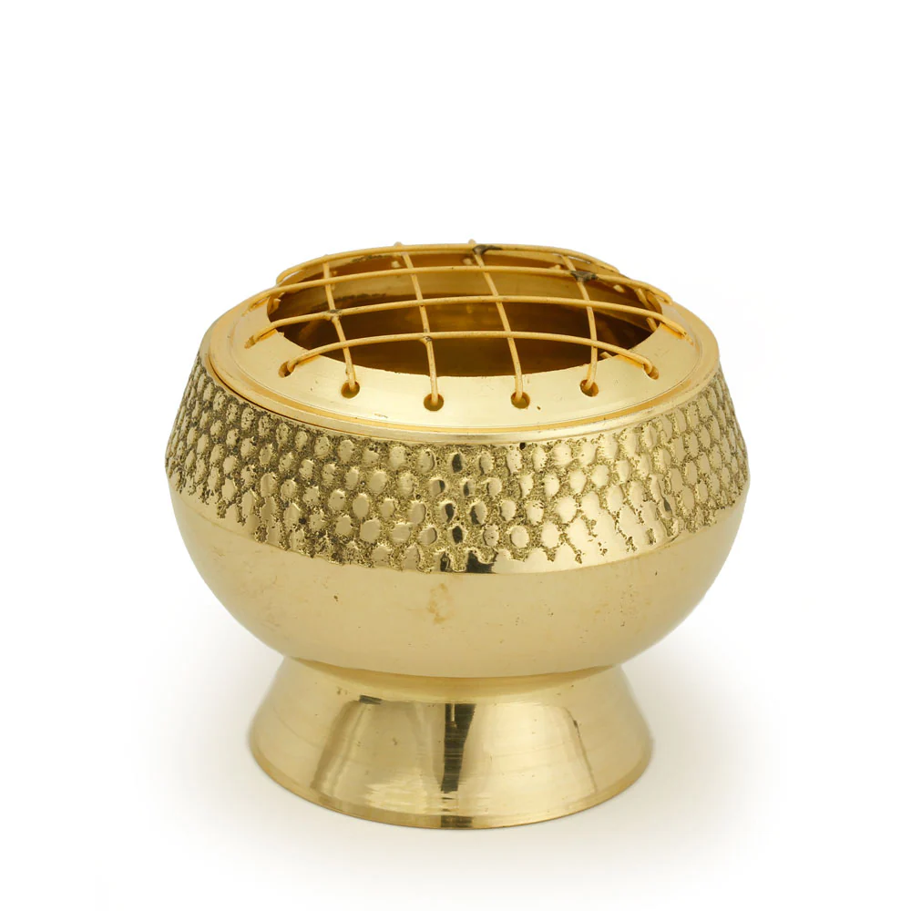 Burner - Embossed Brass Burner, Medium Base, Net Top 2.25"Hx2.5"D - Image 2