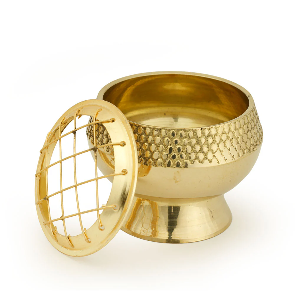 Burner - Embossed Brass Burner, Medium Base, Net Top 2.25"Hx2.5"D - Image 3