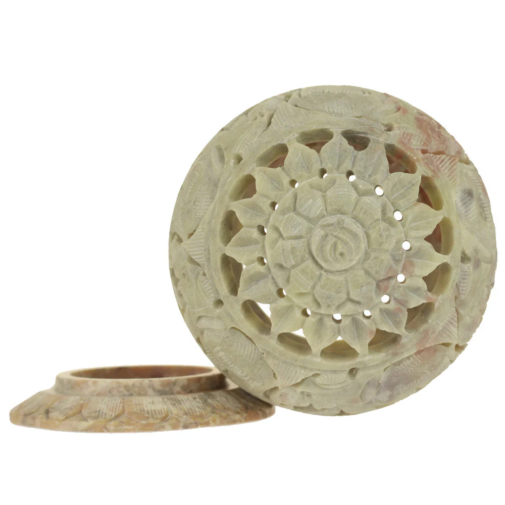 Burner for Cones and Candle Holder - Soapstone Carved Tea-Light Ball - Elephant 3.5 inches - Image 3
