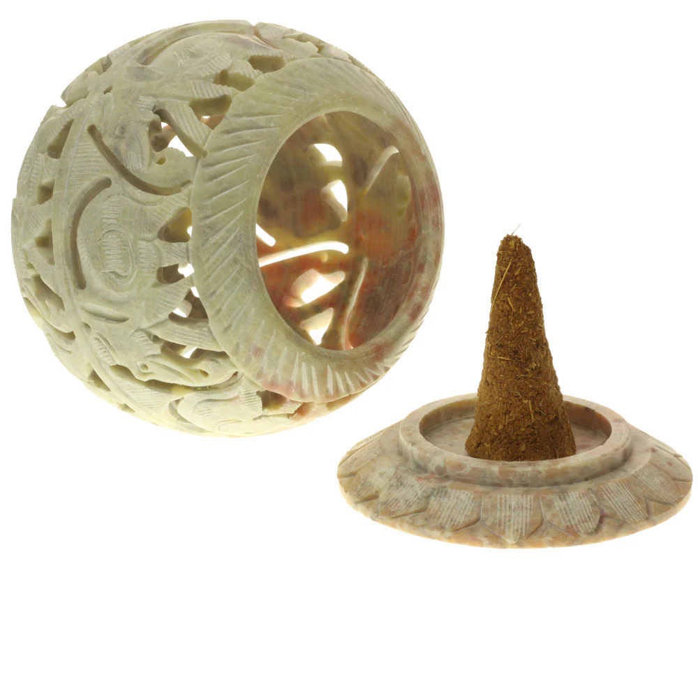 Burner for Cones and Candle Holder - Soapstone Carved Tea-Light Ball - Elephant 3.5 inches - Image 4