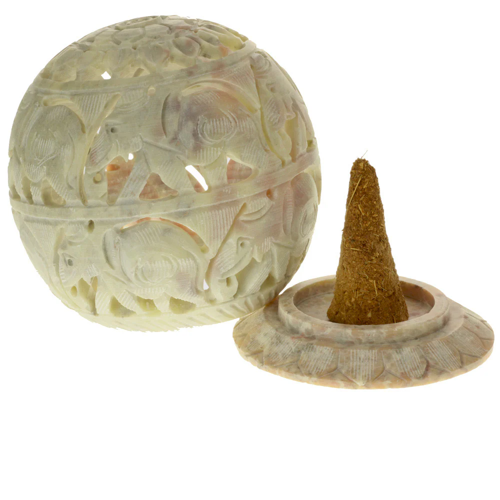 Burner for Cones and Candle Holder - Soapstone Carved Tea-Light Ball - Elephant 3.5 inches - Image 5