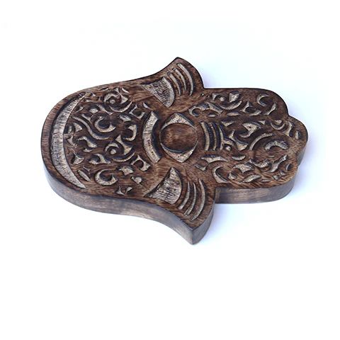 Decor - Wooden Hamsa - Swirl Wave 7"x6" - Image 3