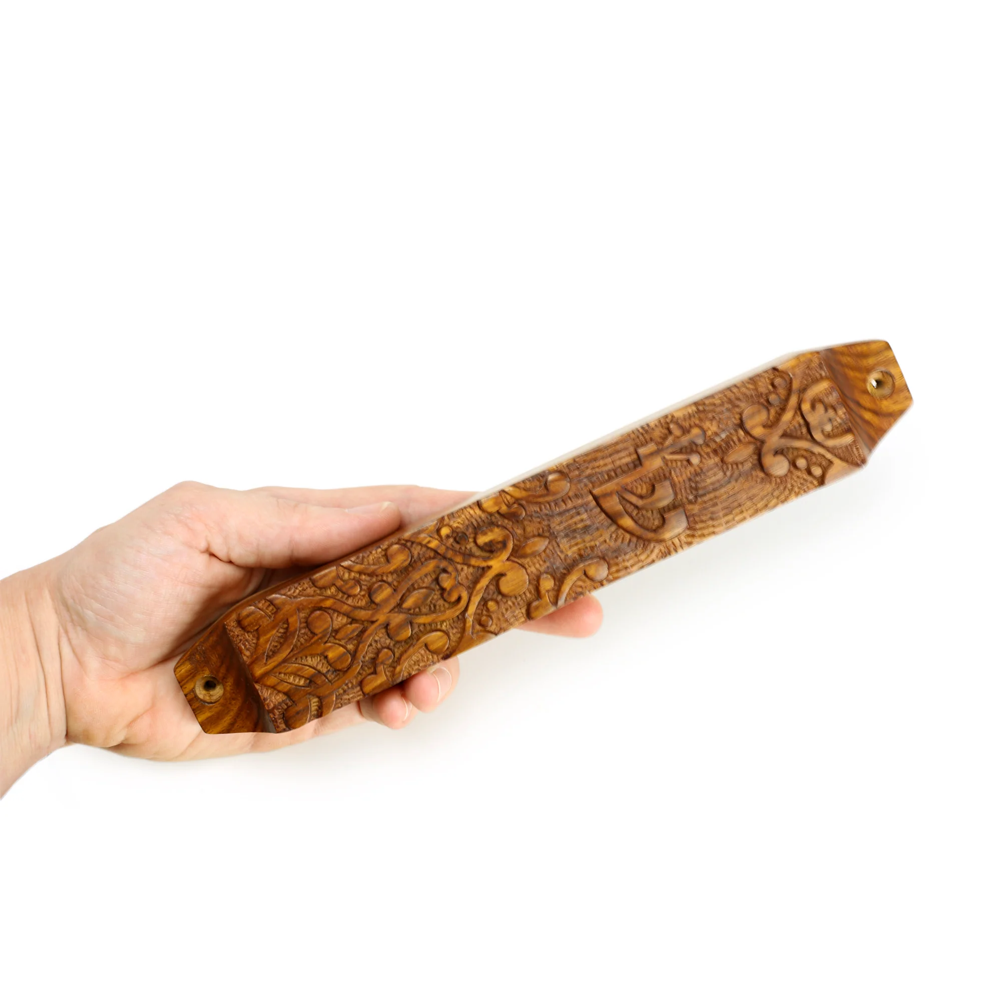 Decor - Wooden Mezuzah Case 9"x1.5" Ornamental - Image 3