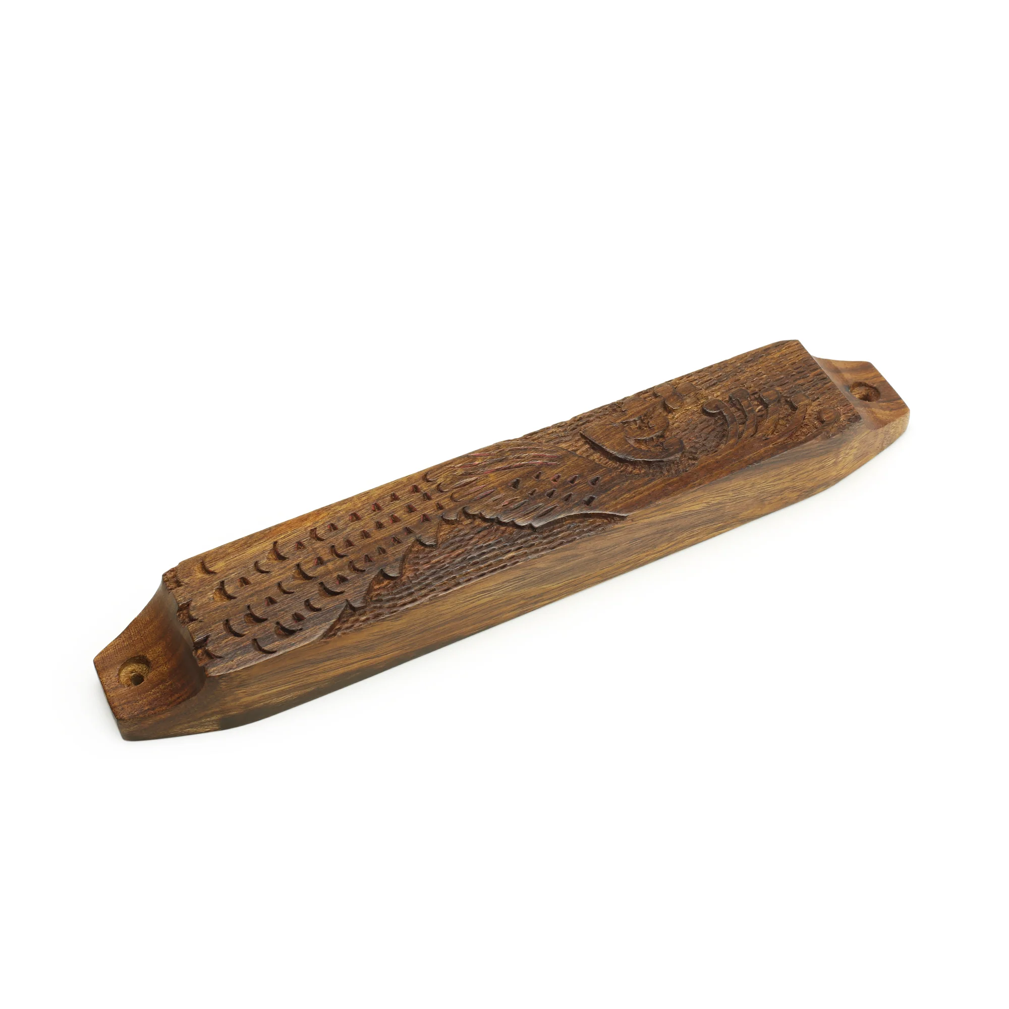 Decor - Wooden Mezuzah Case 9"x1.5" Peacock - Image 4