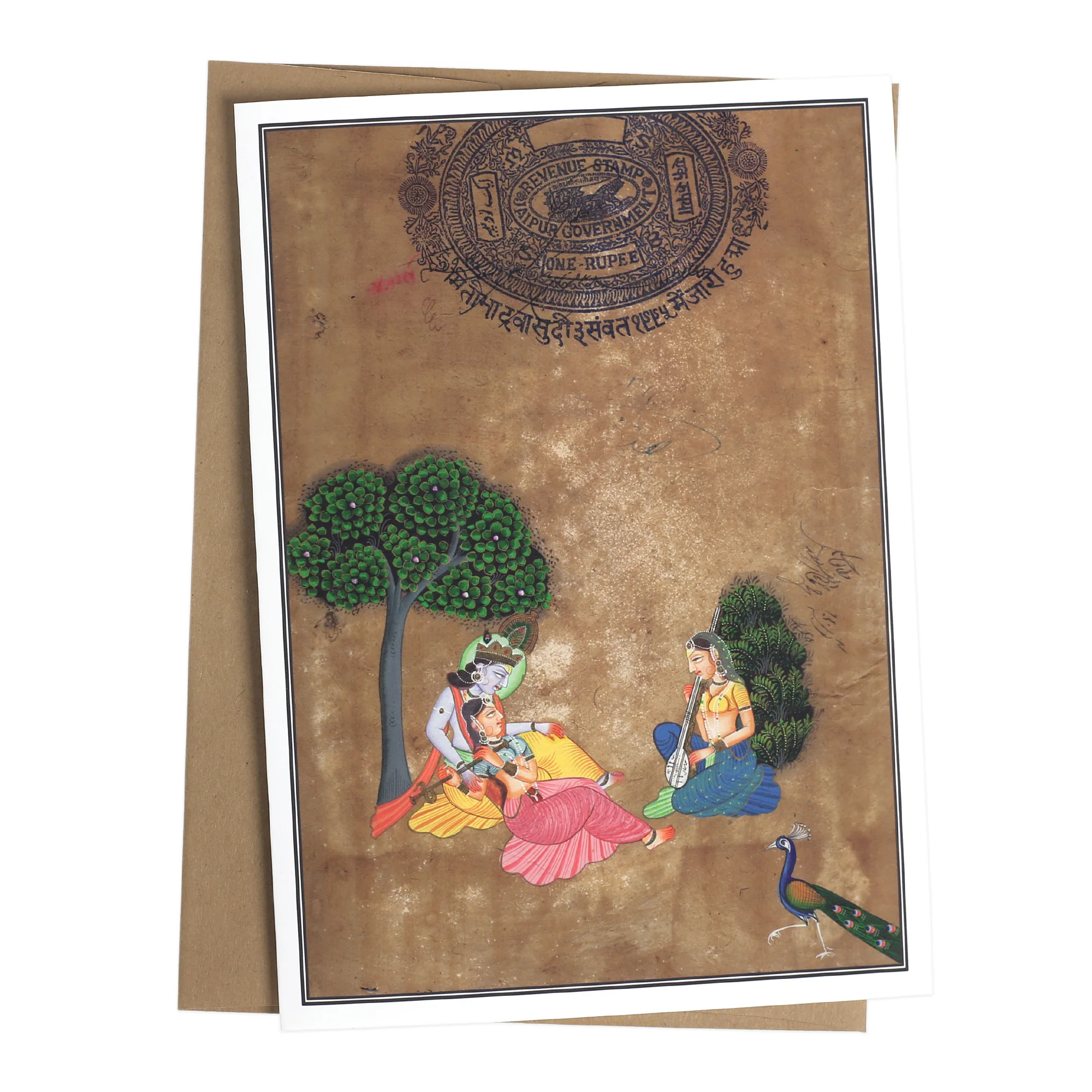 Greeting Card - Rajasthani Miniature Painting - Krishna with Gopis - 5"x7" - Image 2