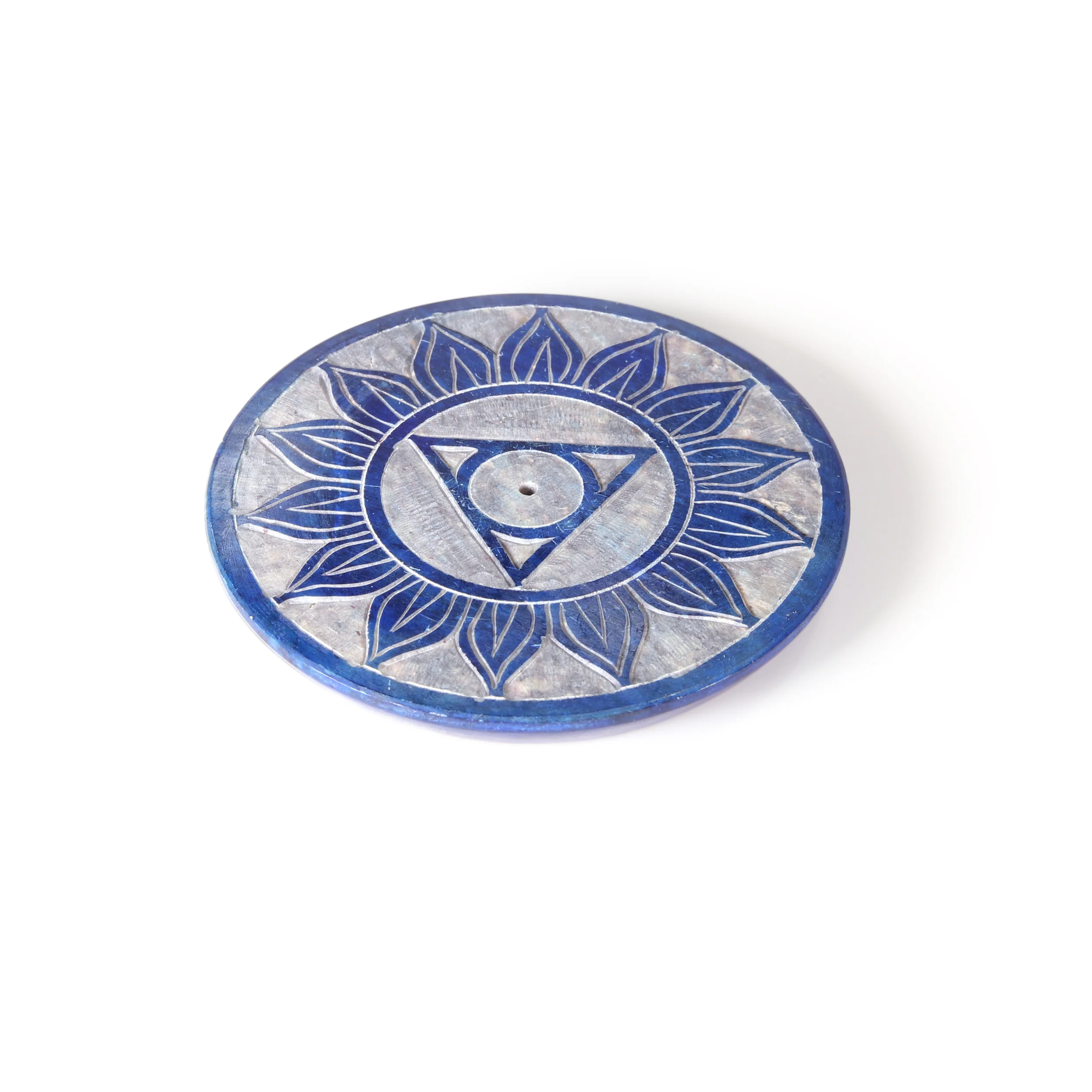 Incense Burner - Soapstone Plate Throat Chakra Vishudha 3" - Image 4