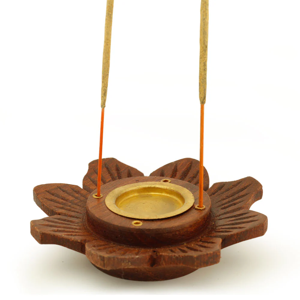 Incense Burner - Wooden Round Plate Lotus - 4 inches - Image 4