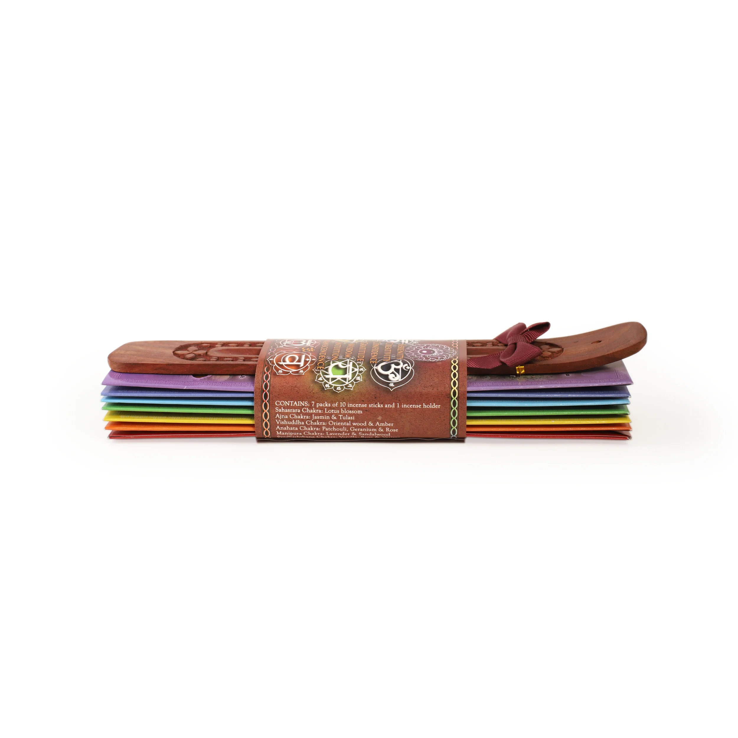 Incense Gift Set - Flat Burner + 7 Chakras Incense Stick in Brown Greeting Sleeve - Image 3