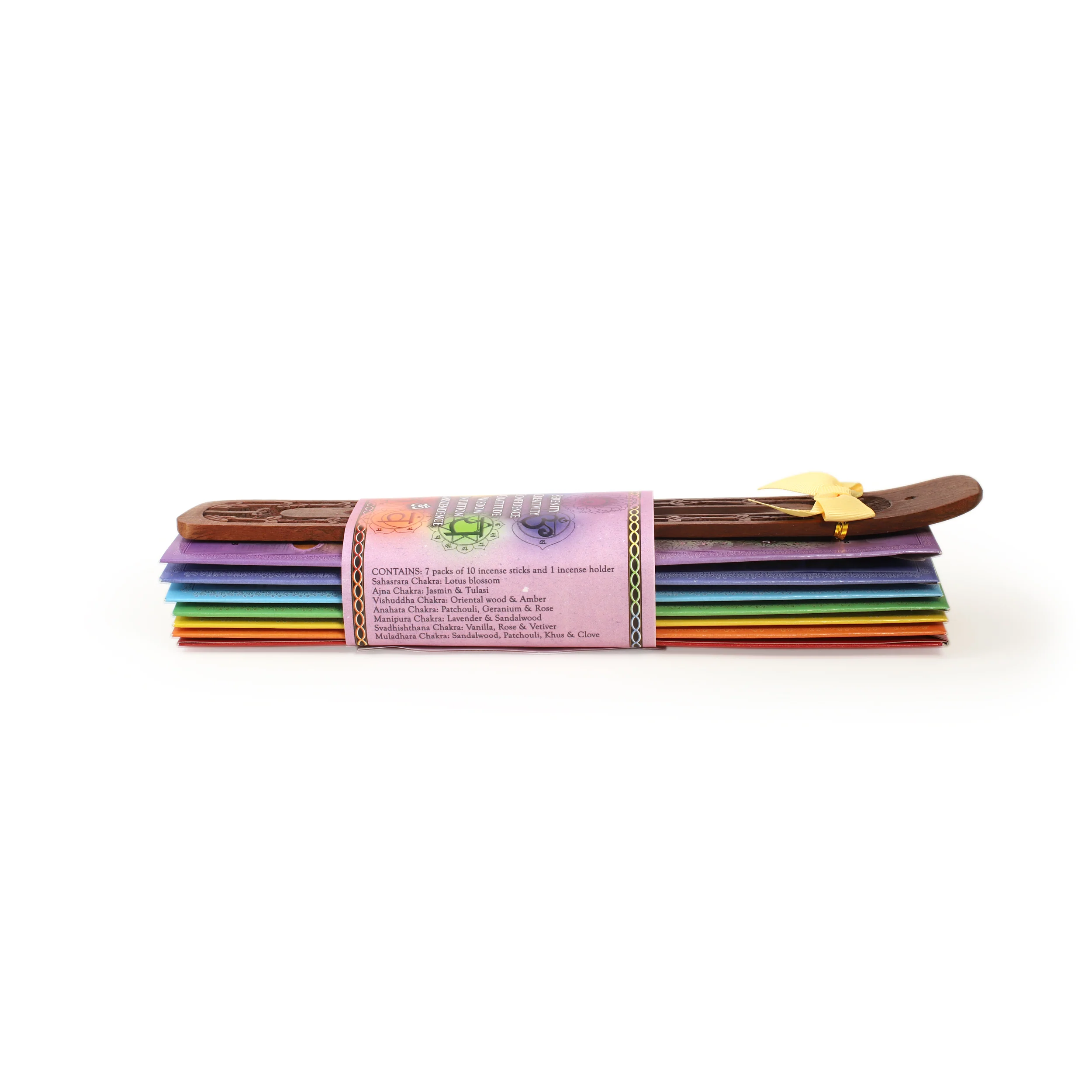 Incense Gift Set - Flat Burner + 7 Chakras Incense Stick in Purple Greeting Sleeve - Image 4