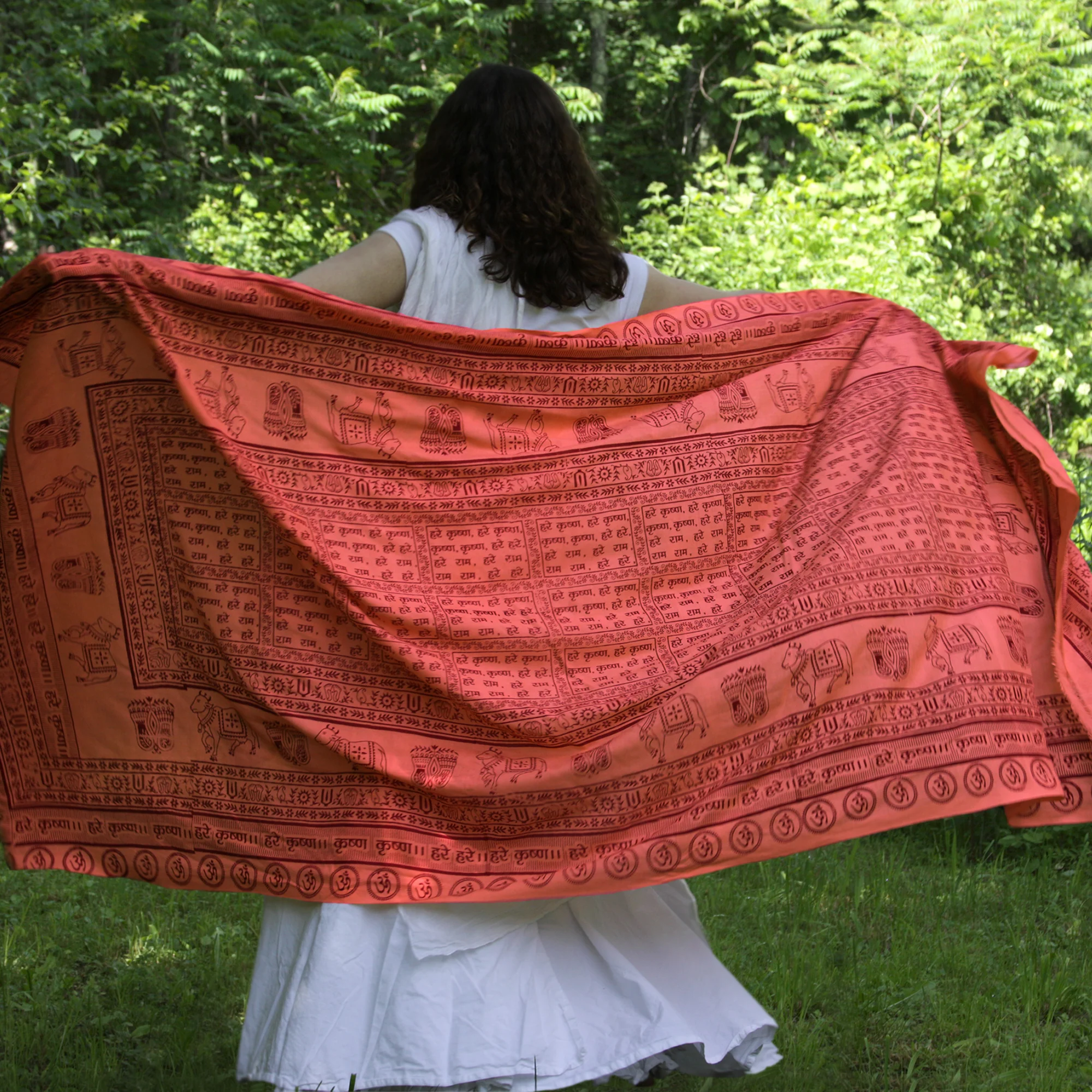 Meditation Yoga Prayer Shawl - Maha Mantra - Peach Orange Large - Image 4