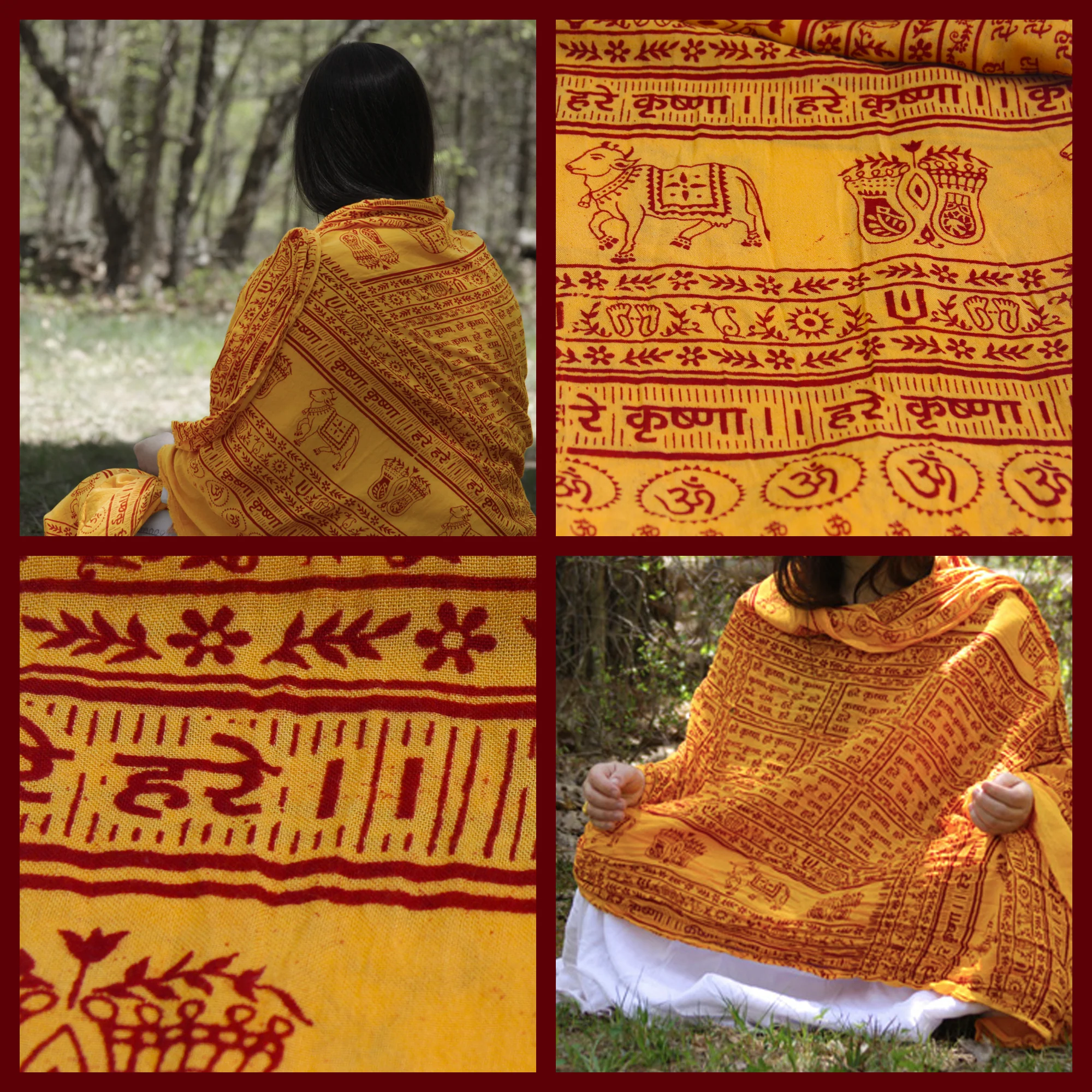 Meditation Yoga Prayer Shawl - Maha Mantra - Yellow Large - Image 2