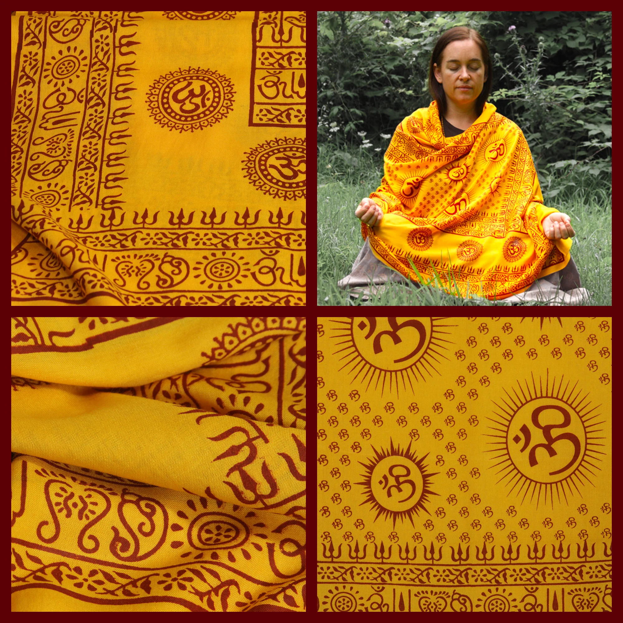 Meditation Yoga Prayer Shawl - Mantra Om - Yellow Large - Image 4