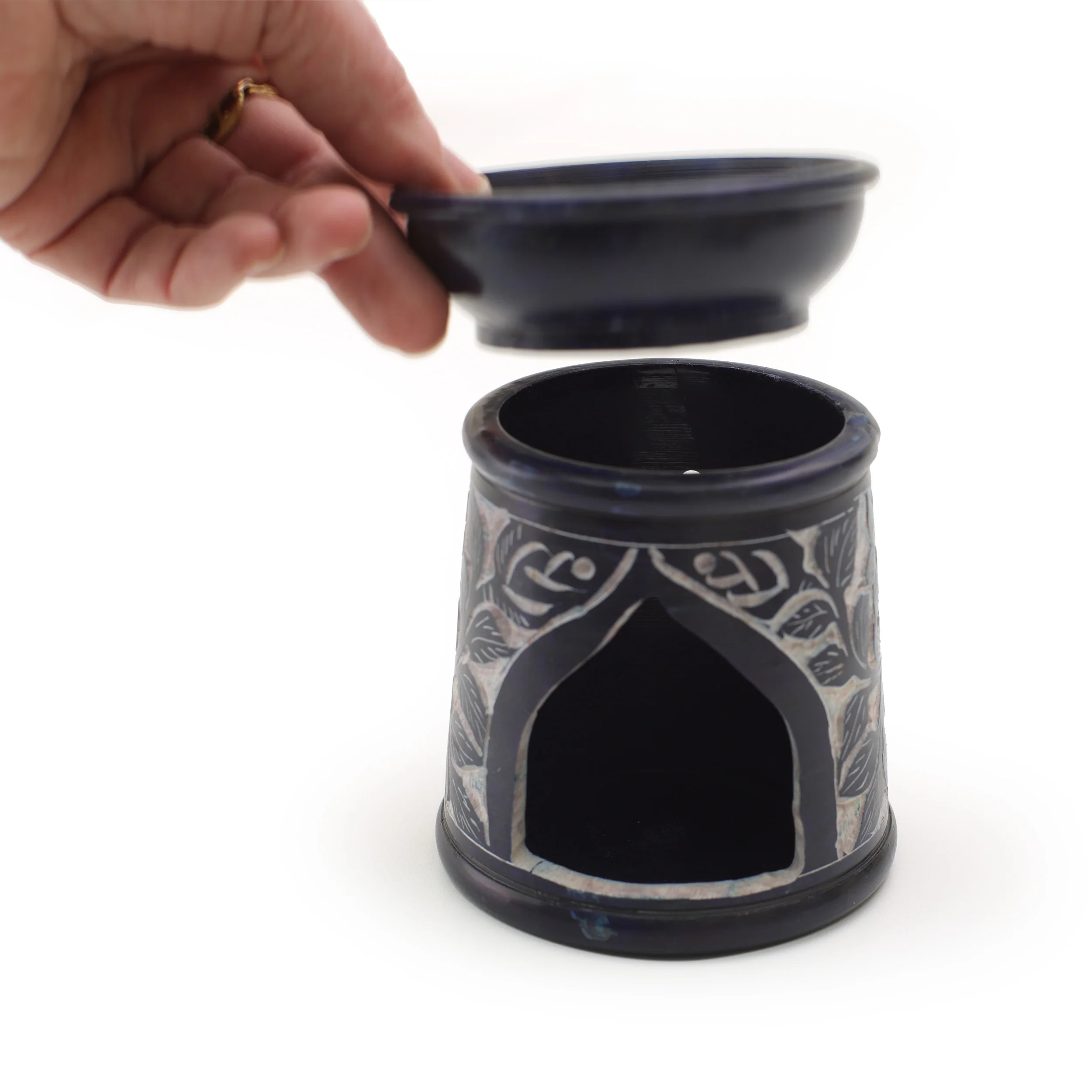 Oil Diffuser - Blue Soapstone Oil Burner Blue Rose 4.5" - Image 4