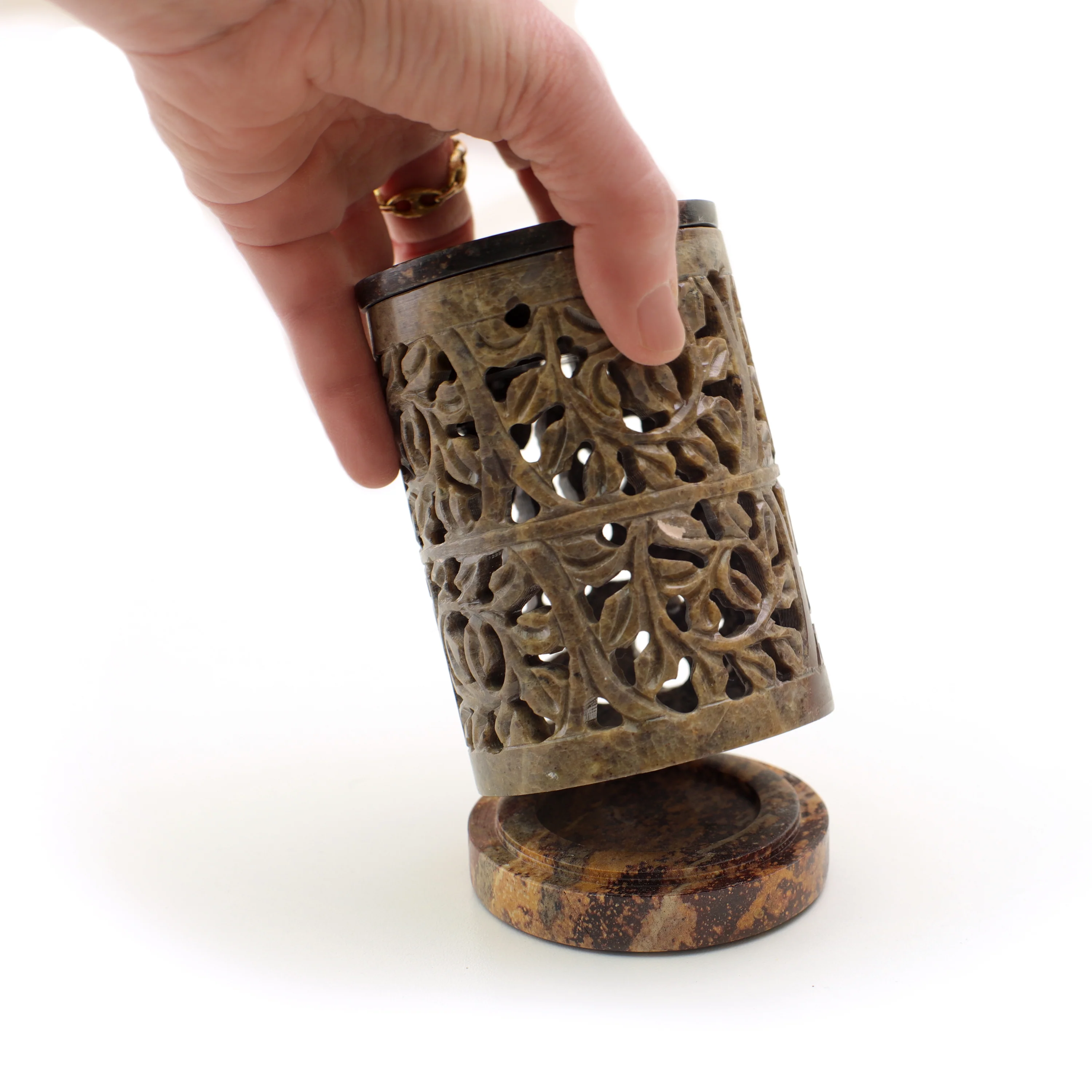 Oil Diffuser - Natural Soapstone Oil Burner Ornamental Leaves 4.75" - Image 4