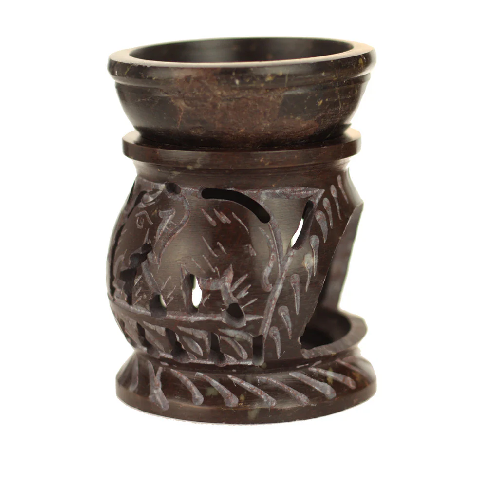 Oil Diffuser - Natural Soapstone Oil Burner Round Elephant 3.25" - Image 3