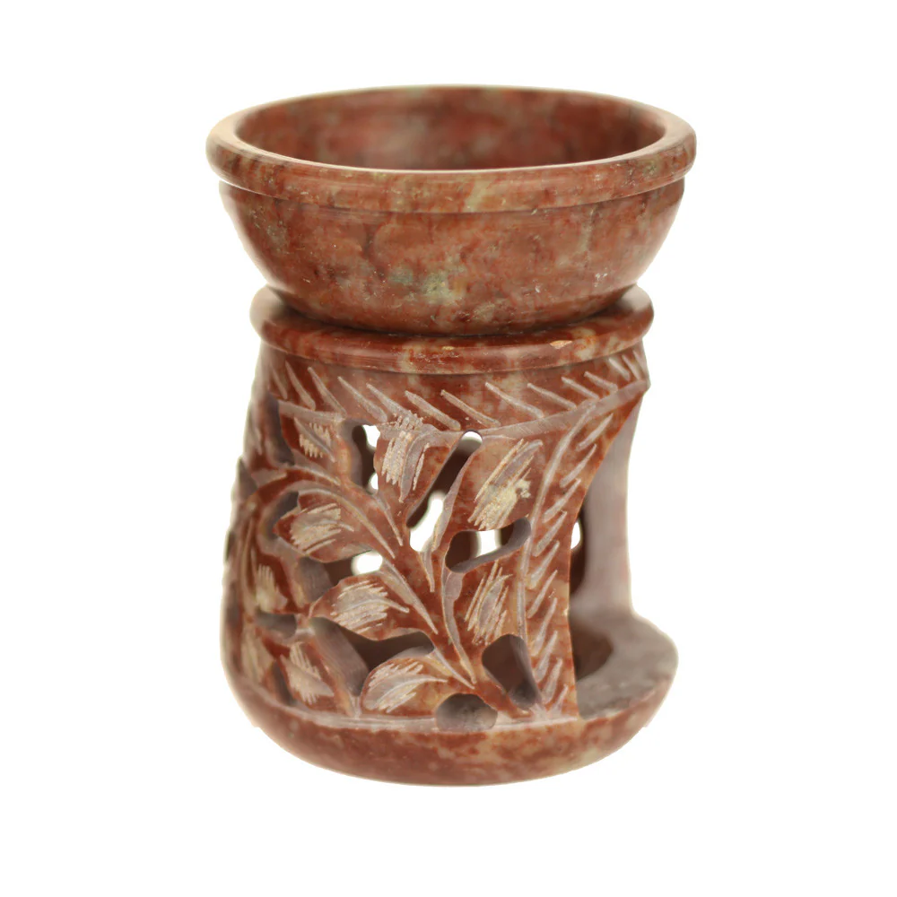 Oil Diffuser - Natural Soapstone Oil Burner Round Leaves 3.25" - Image 3