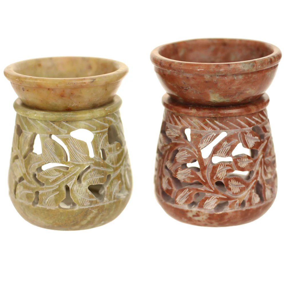 Oil Diffuser - Natural Soapstone Oil Burner Round Leaves 3.25" - Image 4