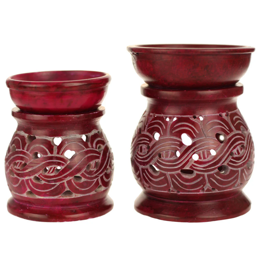 Oil Diffuser - Red Soapstone Oil Burner Carved 4" - Image 4