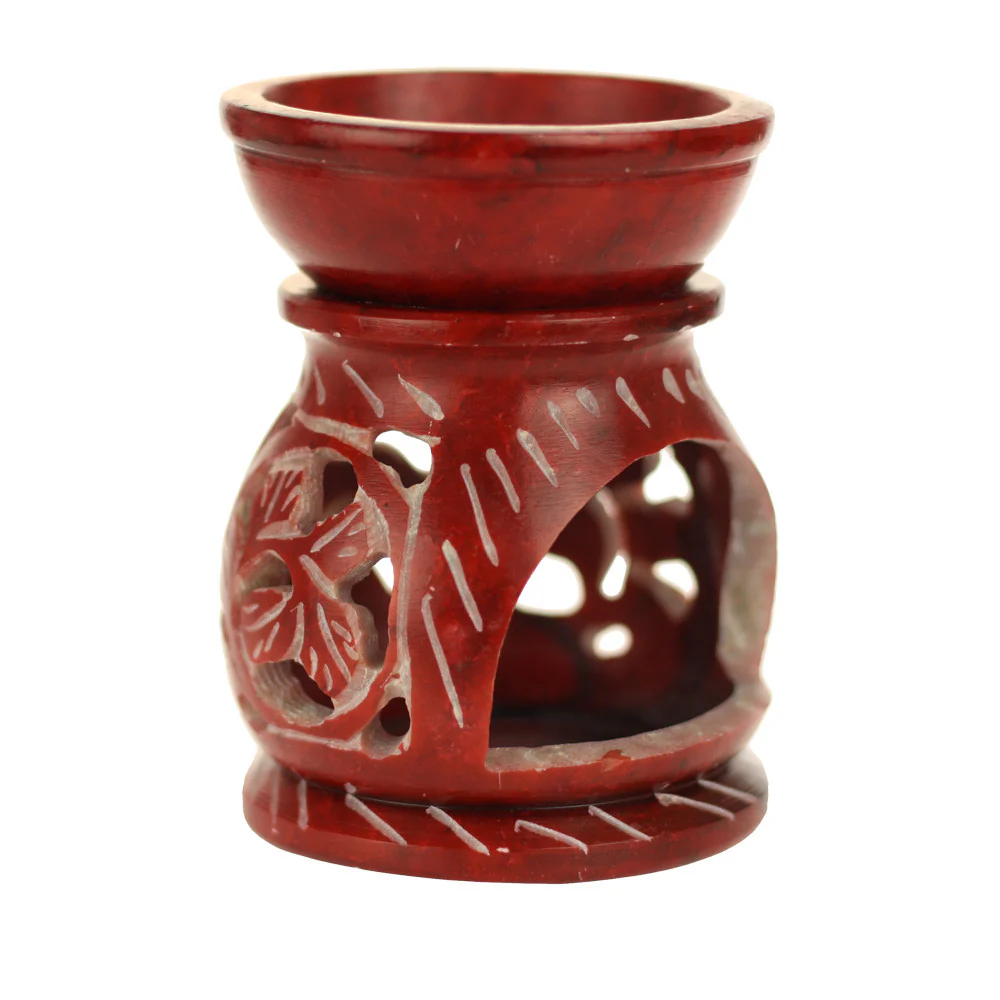 Oil Diffuser - Red Soapstone Oil Burner Round leaves 3.25" - Image 3