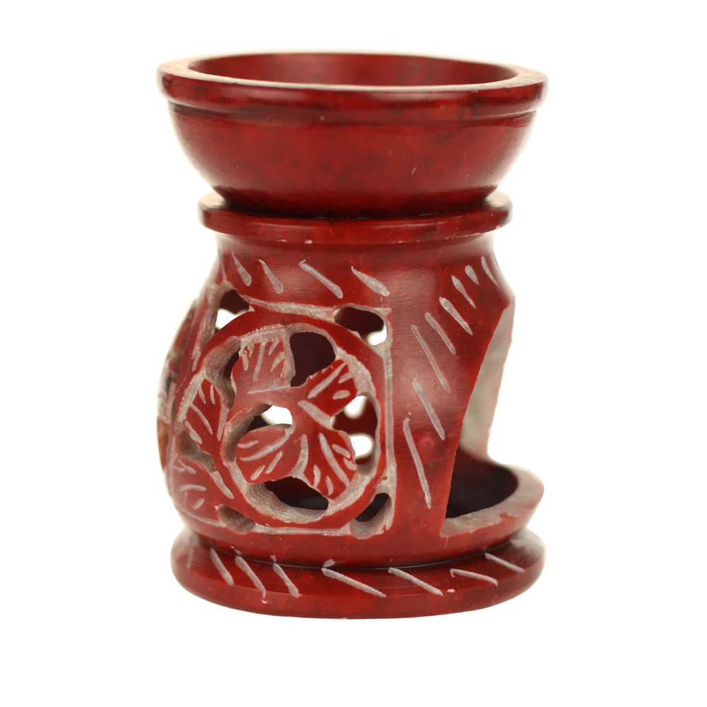 Oil Diffuser - Red Soapstone Oil Burner Round leaves 3.25" - Image 4