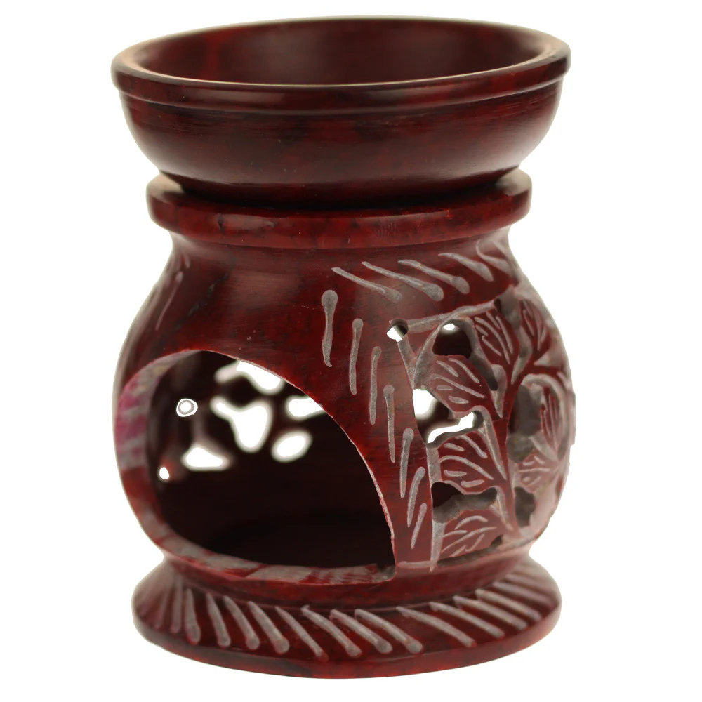 Oil Diffuser - Red Soapstone Oil Burner Round leaves 4" - Image 3