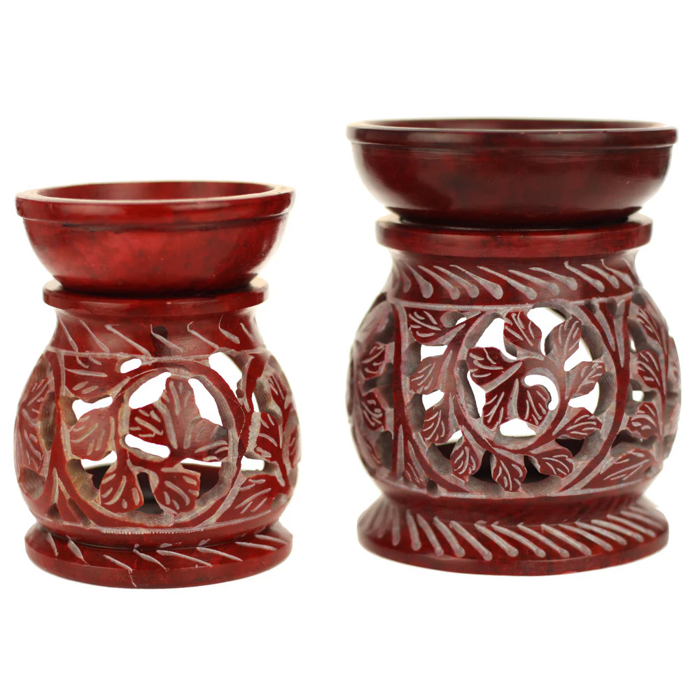 Oil Diffuser - Red Soapstone Oil Burner Round leaves 4" - Image 5