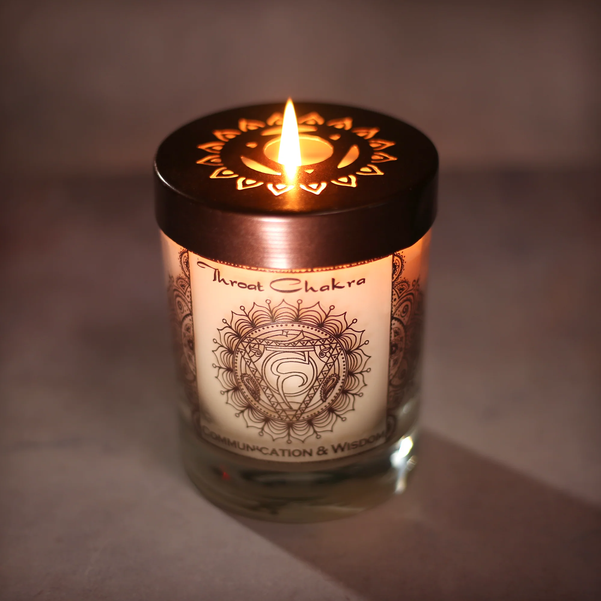 Throat Chakra Vishuddha | Candle for Chakra Meditation Scented with Essential Oils | Woods & Amber | Communication and Wisdom - 10.5oz - Image 5