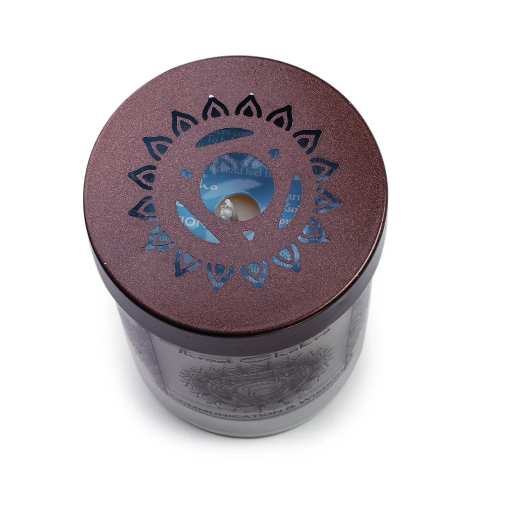 Throat Chakra Vishuddha | Candle for Chakra Meditation Scented with Essential Oils | Woods & Amber | Communication and Wisdom - 10.5oz - Image 7