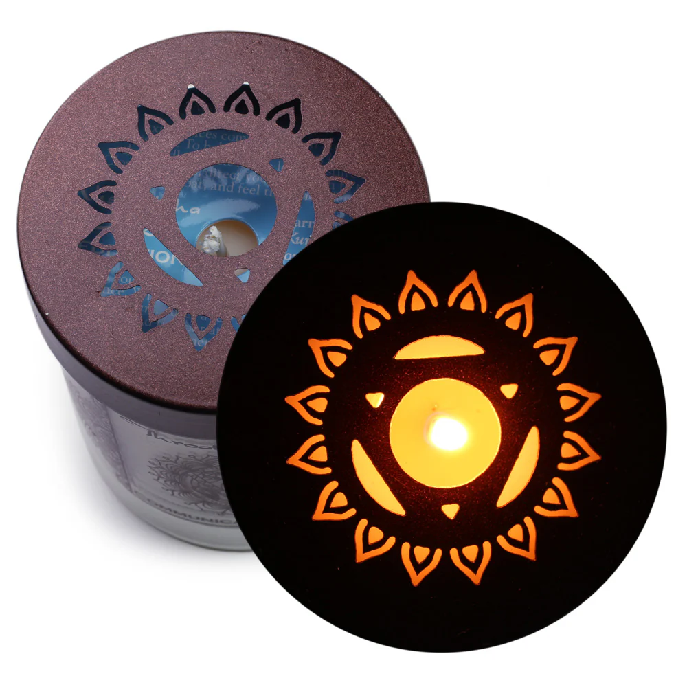 Throat Chakra Vishuddha | Candle for Chakra Meditation Scented with Essential Oils | Woods & Amber | Communication and Wisdom - 10.5oz - Image 8