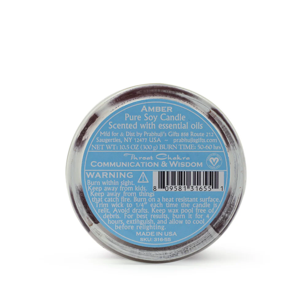Throat Chakra Vishuddha | Candle for Chakra Meditation Scented with Essential Oils | Woods & Amber | Communication and Wisdom - 10.5oz - Image 9