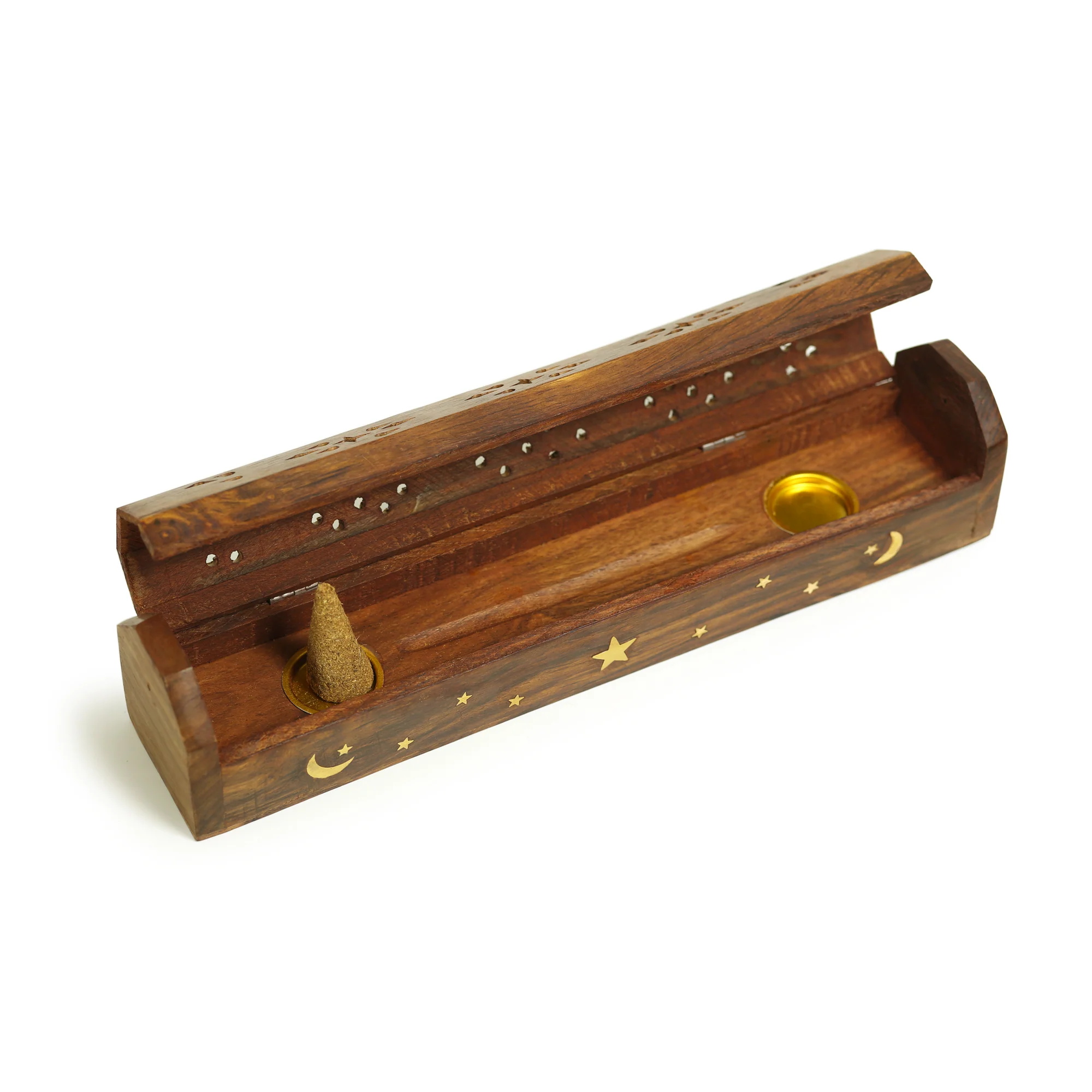 Incense Burner - Wooden Box with Storage - Moon and Star - Image 5