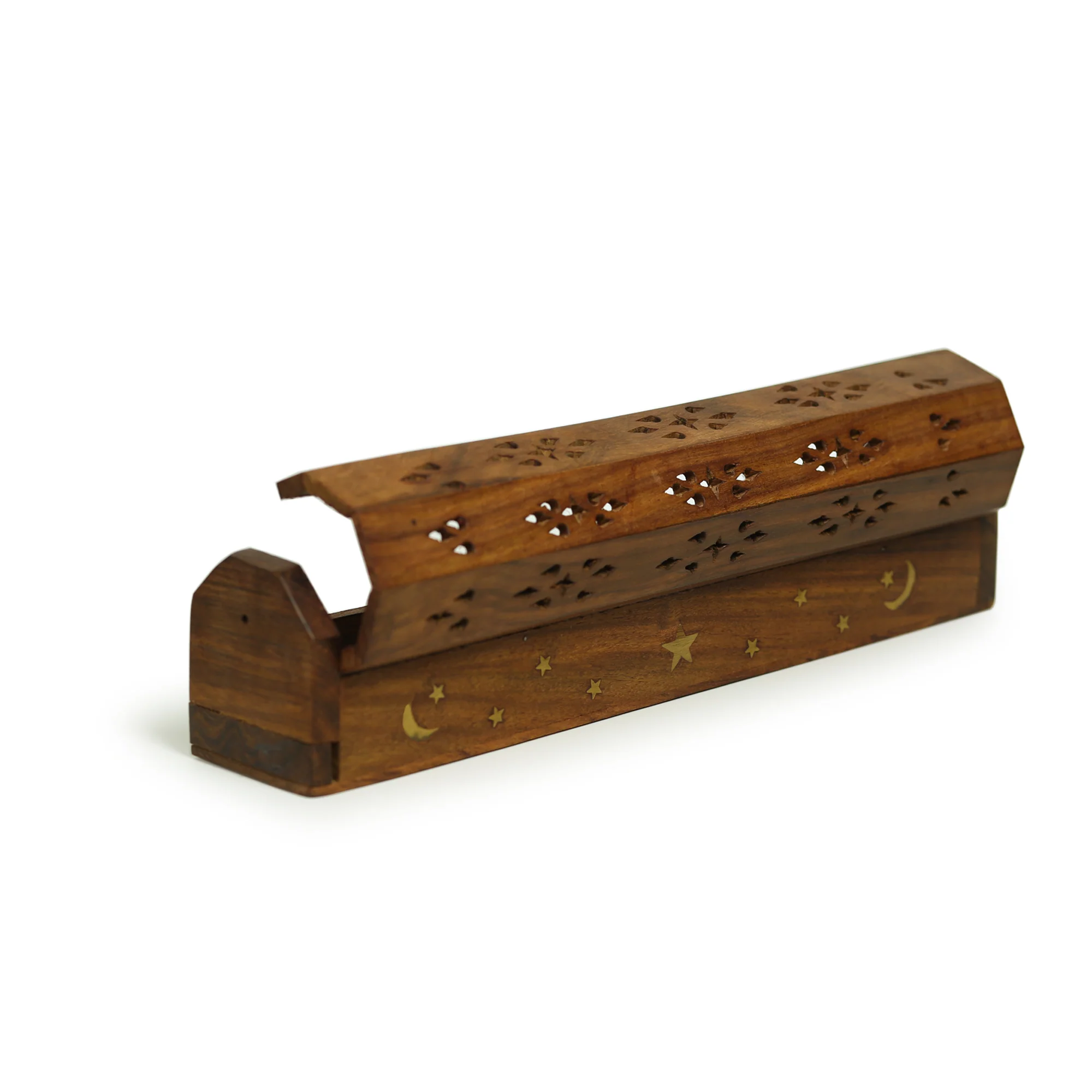 Incense Burner - Wooden Box with Storage - Moon and Star - Image 6