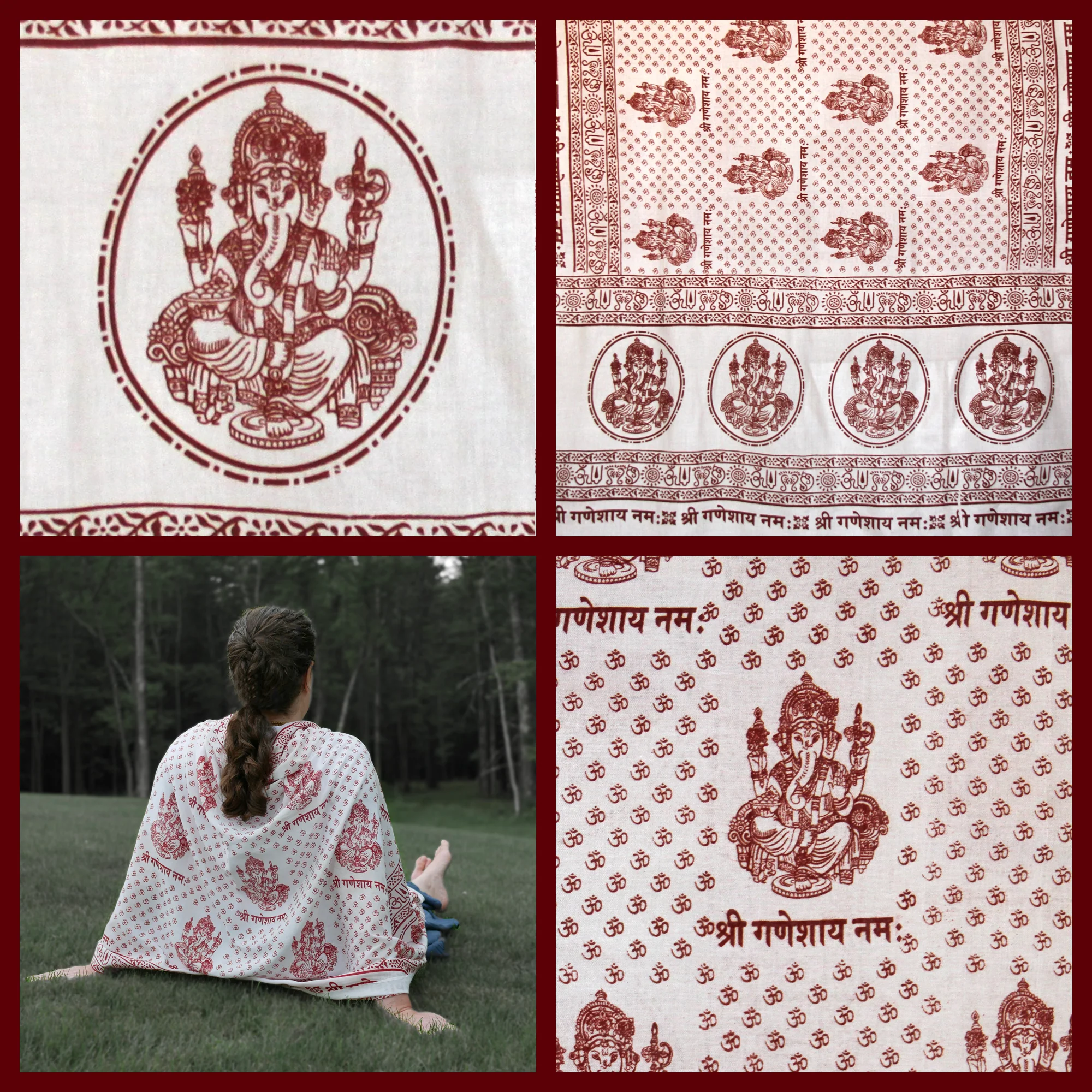 Meditation Yoga Prayer Shawl - Ganesh - White Large - Image 2