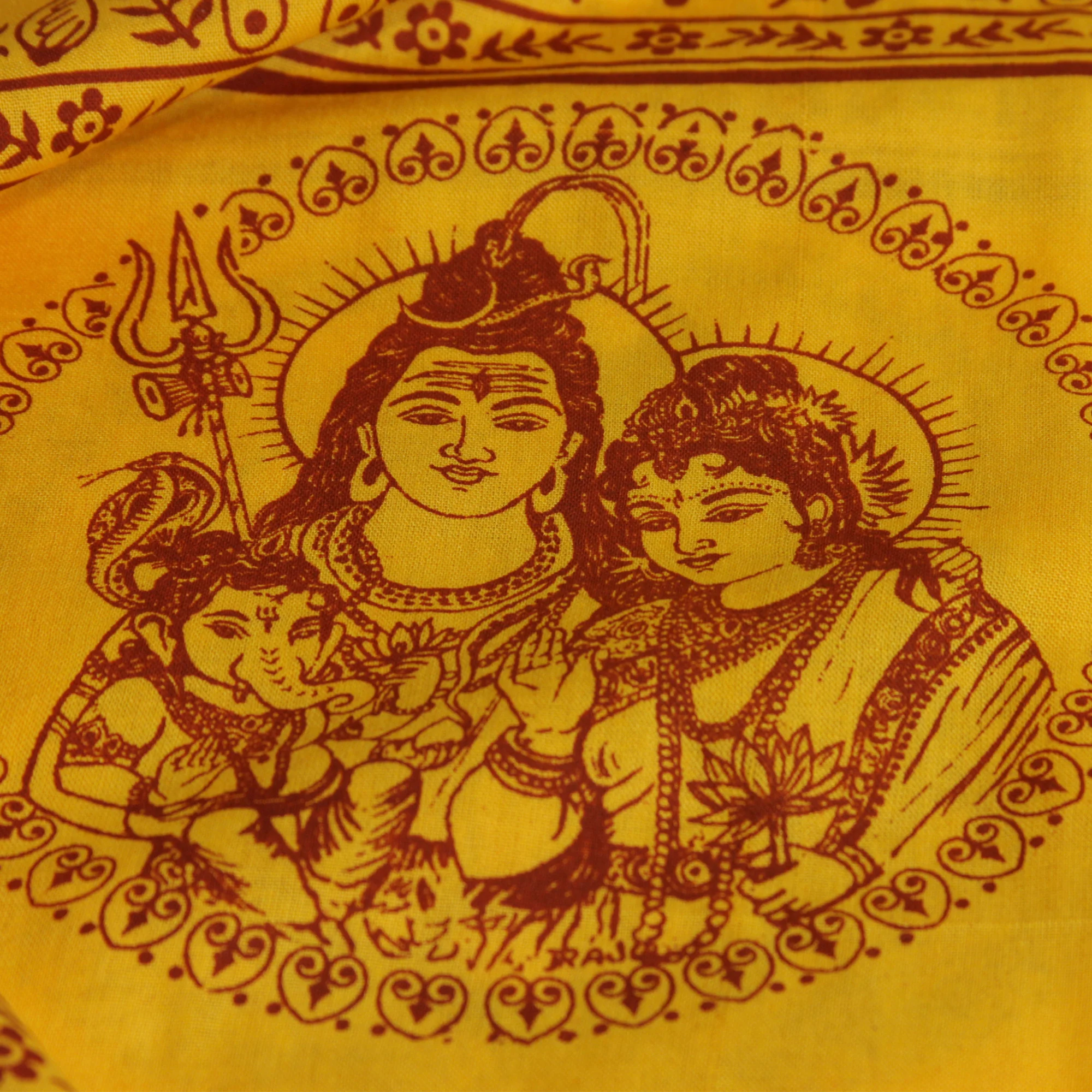 Meditation Yoga Prayer Shawl - Shiva, Parvati and Ganesh - Yellow Large - Image 3