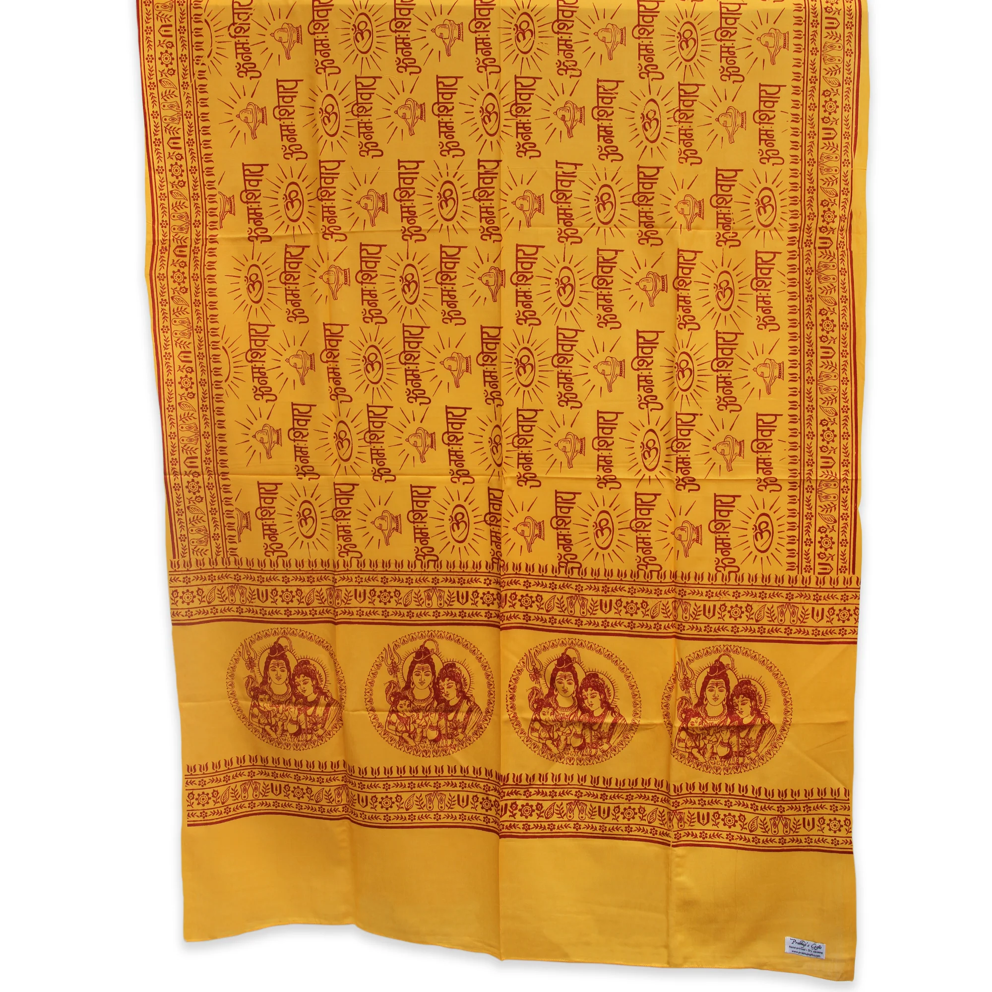 Meditation Yoga Prayer Shawl - Shiva, Parvati and Ganesh - Yellow Large - Image 4